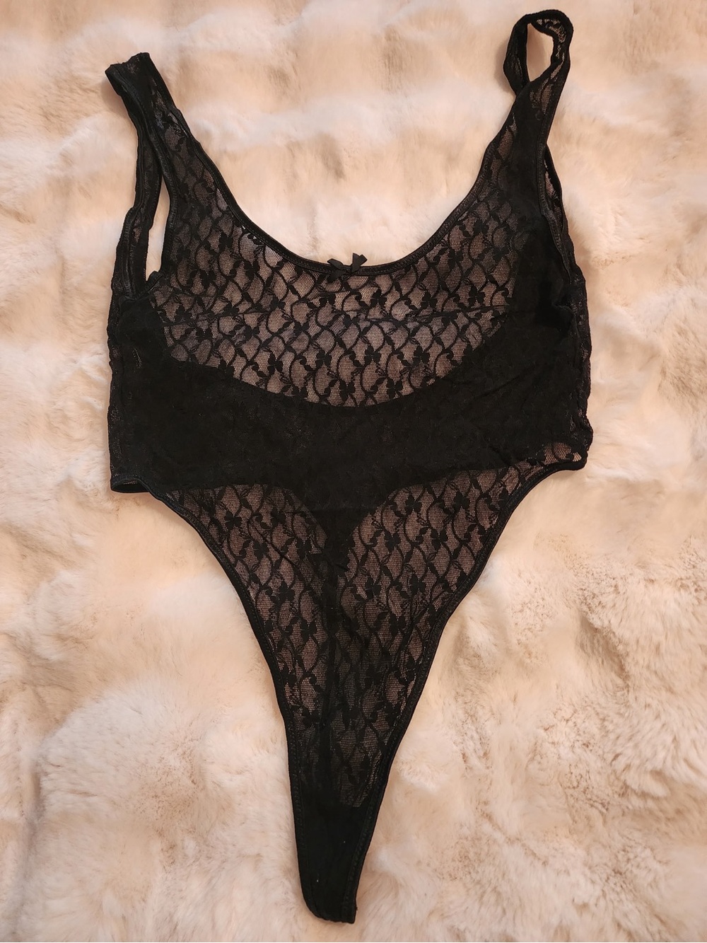 Papillon Blanc Black Lace Sheer Bodysuit